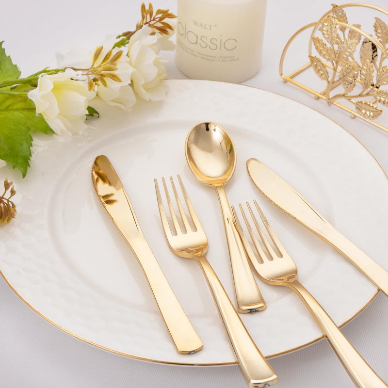 Liacere 200Pcs Gold Plastic Silverware - Gold Cutlery Set with 100 Forks  50 Spoons  50 Knives; Perfect for Parties  Weddings  Restaurants & Thanksgiving - Image 2