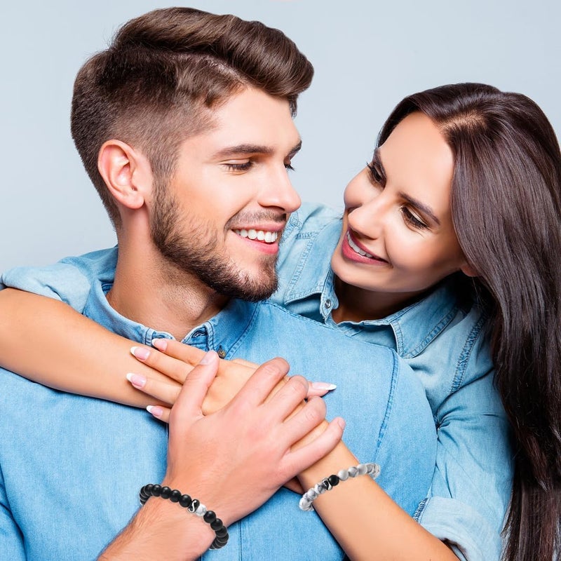 SOLARAE 2 Pcs Magnetic Couple Bracelets Matching Heart Charms Adjustable Relationship Distance Connecting Bracelets, Two-Wire Strong Couples Friendship Bracelet Beads Valentines Day Gifts for His and Her - Image 2