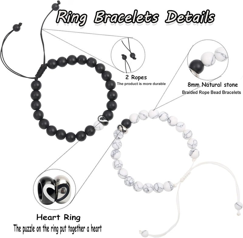 SOLARAE 2 Pcs Magnetic Couple Bracelets Matching Heart Charms Adjustable Relationship Distance Connecting Bracelets, Two-Wire Strong Couples Friendship Bracelet Beads Valentines Day Gifts for His and Her - Image 4