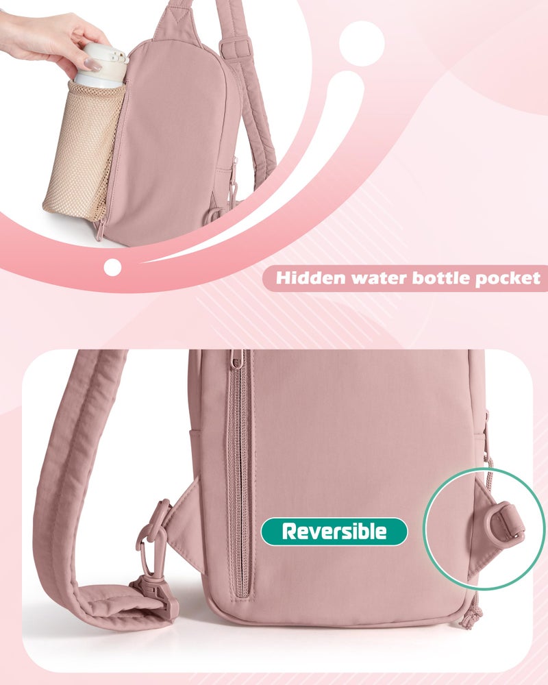 Smasrob Puffer Sling Bag for Women with RFID Blocking Pocket and Hidden Water Bottle Holder, Crossbody Bag for Women (Dark Pink) - Image 5
