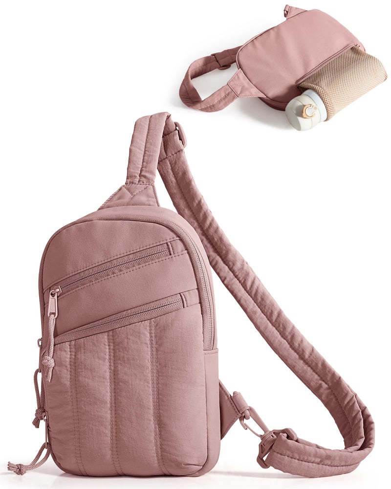 Smasrob Puffer Sling Bag for Women with RFID Blocking Pocket and Hidden Water Bottle Holder, Crossbody Bag for Women (Dark Pink) - Image 1