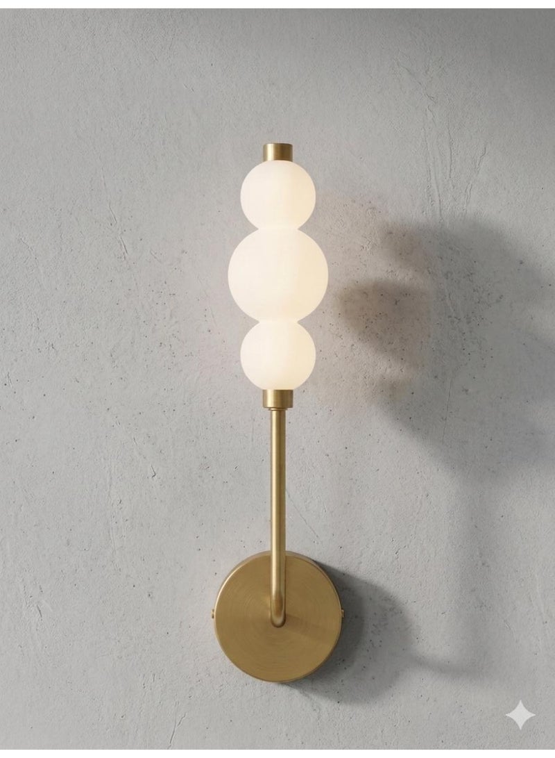Modern Wall Sconce, Golden Finish, with 3 Vertical Glass Balls
