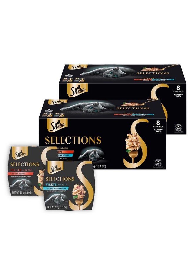 Sheba Sheba Selections Filets in Broth Adult Wet Cat Meal Complement Chicken or Tuna Recipe, 1.3 oz. Cups, 8 Count (Pack of 2)  - Image 1