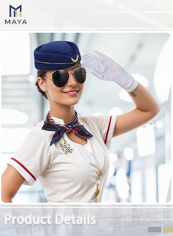 Maya 5 Pcs Airline Stewardess Costume Accessories Set, Flight Attendant Fancy Dress Kit with Stewardess Hat Scarves Brooch Sunglasses Gloves Cosplay Outfit for Adults Girls Cosplay Dress up Party - Image 2