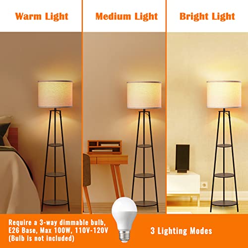 RISLG Floor Lamp, 3-Tier Round Corner Shelf Floor Lamp with 3 Dimmable Levels - Simple Standing Lamp with White Fabric Shade, Tall Modern Floor Lamps with Shelves for Bedroom, Living Room and Office - Image 3