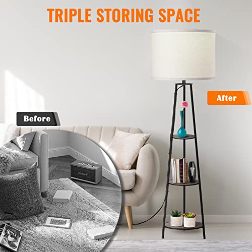RISLG Floor Lamp, 3-Tier Round Corner Shelf Floor Lamp with 3 Dimmable Levels - Simple Standing Lamp with White Fabric Shade, Tall Modern Floor Lamps with Shelves for Bedroom, Living Room and Office - Image 2