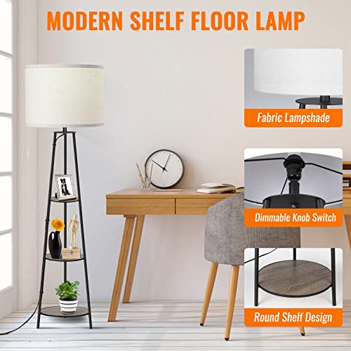 RISLG Floor Lamp, 3-Tier Round Corner Shelf Floor Lamp with 3 Dimmable Levels - Simple Standing Lamp with White Fabric Shade, Tall Modern Floor Lamps with Shelves for Bedroom, Living Room and Office - Image 4