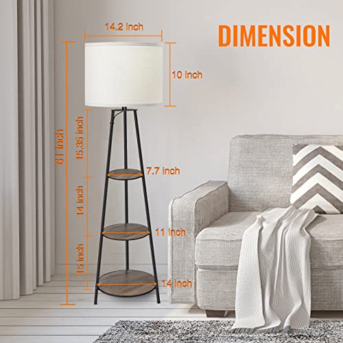 RISLG Floor Lamp, 3-Tier Round Corner Shelf Floor Lamp with 3 Dimmable Levels - Simple Standing Lamp with White Fabric Shade, Tall Modern Floor Lamps with Shelves for Bedroom, Living Room and Office - Image 5