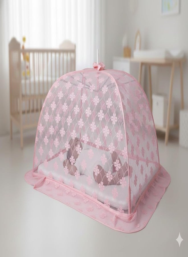 Baby Mosquito Net Tent, Pink Floral Pattern, Foldable Pop-Up Design, Infant Sleep Protection (Pink)