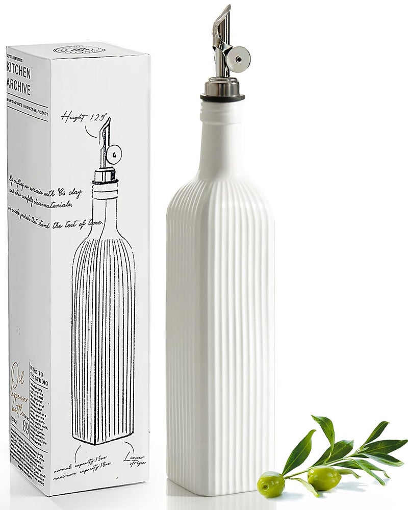 getstar 18 oz Olive Oil Dispenser Bottle for Kitchen Ceramic Oil Bottle with Automatic Stainless Steel Pourer
