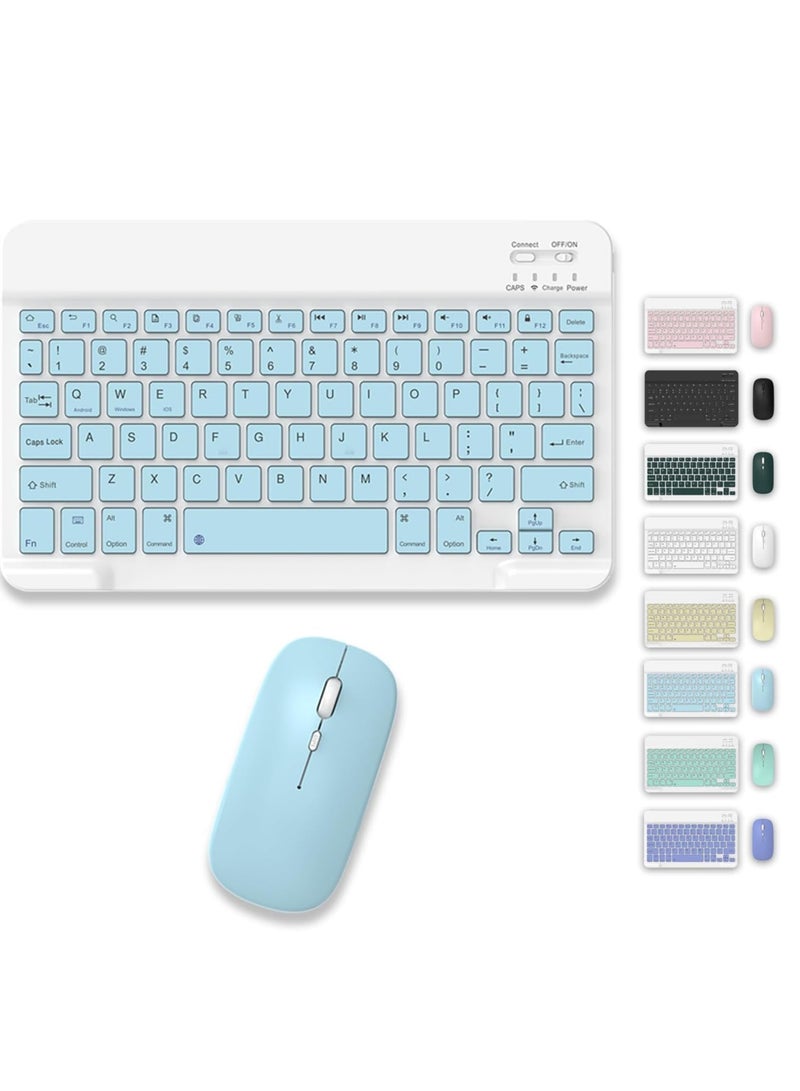 Set of Rechargeable Bluetooth Keyboard and Mouse - Portable Wireless Mouse/Keyboard Set - Android/iOS/Windows - Smart Phone/Tablet/PC - iPhone iPad Pro Air Mini, iPad OS/iOS (BLUE)