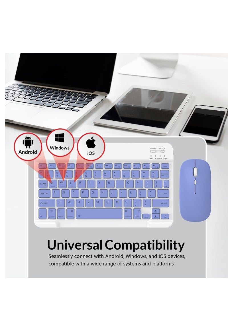 Set of Rechargeable Bluetooth Keyboard and Mouse - Portable Wireless Mouse/Keyboard Set - Android/iOS/Windows - Smart Phone/Tablet/PC - iPhone iPad Pro Air Mini, iPad OS/iOS (BLUE)