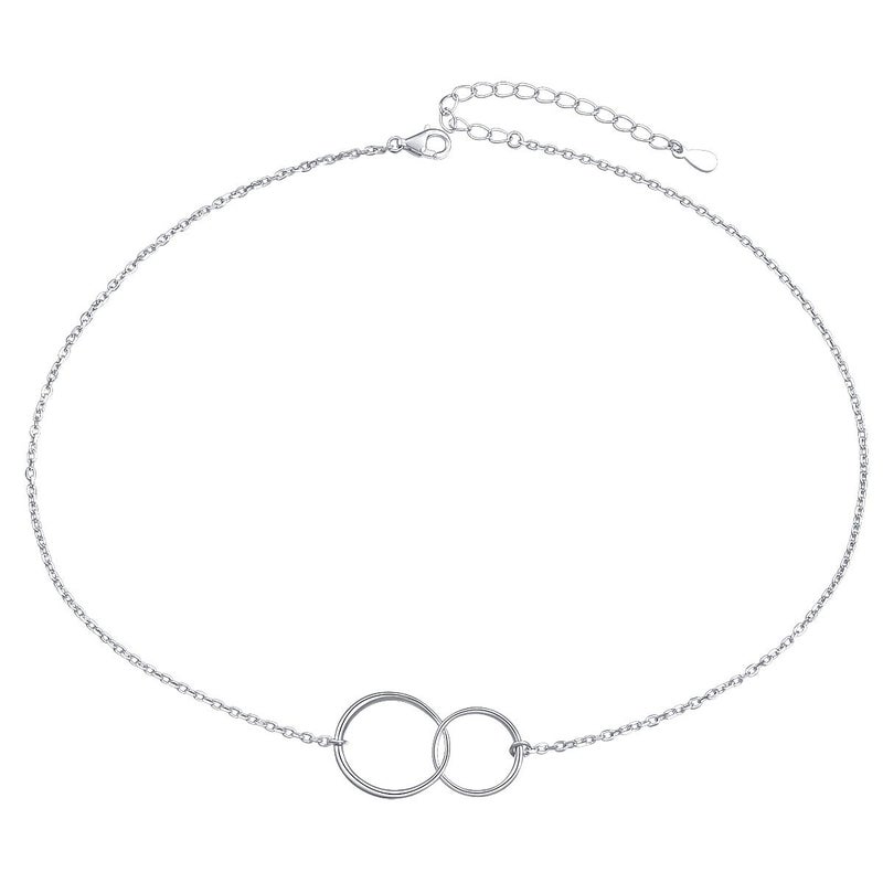 Ladytree S925 Sterling Silver Two Interlocking Infinity Circles Choker Necklace,Rolo Chain,Adjustable 13 inches to 16 inches