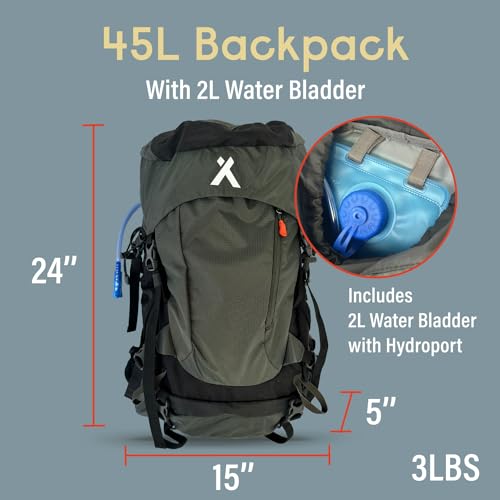 Bear Grylls 45L Hiking Hydration Backpack, Day Pack With 2L Water Bladder, Lightweight and Perfect for Camping, Running, Cycling, Mountain Biking, Skiing, Snowboarding For Men and Women - Black - Image 2