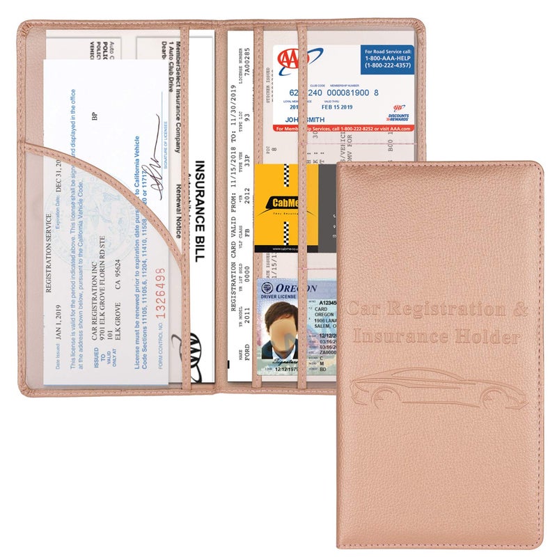 Cacturism Car Registration and Insurance Holder Vehicle Glove Box Car Organizer Men Women Wallet Accessories Case with Magnetic Shut for Cards Essential Document Driver License Rose Gold - Image 3