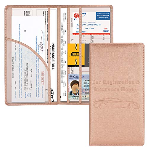 Cacturism Car Registration and Insurance Holder Vehicle Glove Box Car Organizer Men Women Wallet Accessories Case with Magnetic Shut for Cards Essential Document Driver License Rose Gold - Image 1