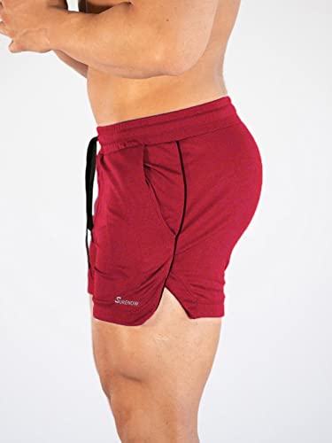 Surenow Mens Running Gym Shorts 3 Inch Breathable Lightweight Athletic Sport Shorts Training Workout Shorts with Pockets Red - Image 2