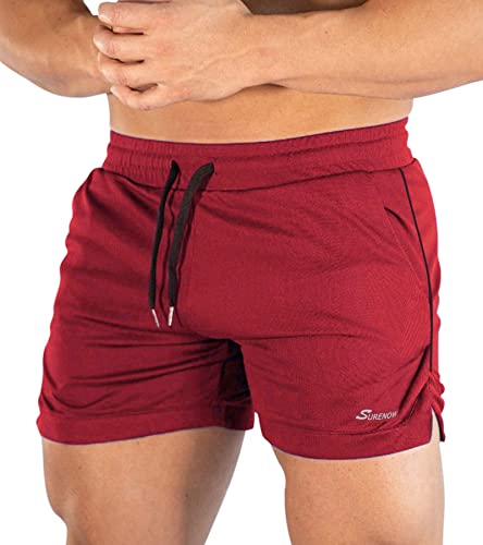 Surenow Mens Running Gym Shorts 3 Inch Breathable Lightweight Athletic Sport Shorts Training Workout Shorts with Pockets Red - Image 1