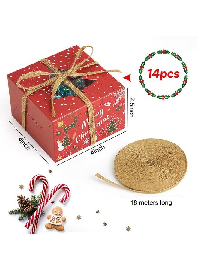 VGoodall 14 PCS White and Brown Bakery Boxes with Window Cupcake Gift Boxes,18M Linen Ribbon for Bakery Wrapping Party Favor Packing - Image 2