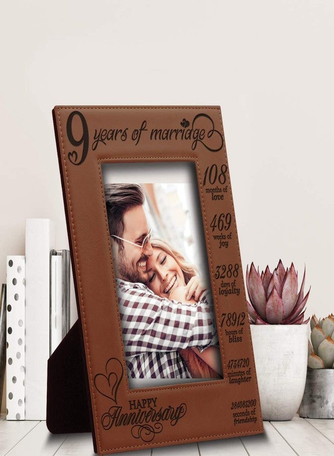 BELLA BUSTA-9 years of Marriage-9th Anniversary for Husband, Wife-Engraved Leather Picture Frame (5 x 7 Vertical) - Image 2