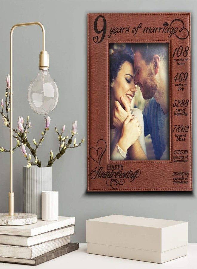 BELLA BUSTA-9 years of Marriage-9th Anniversary for Husband, Wife-Engraved Leather Picture Frame (5 x 7 Vertical) - Image 3