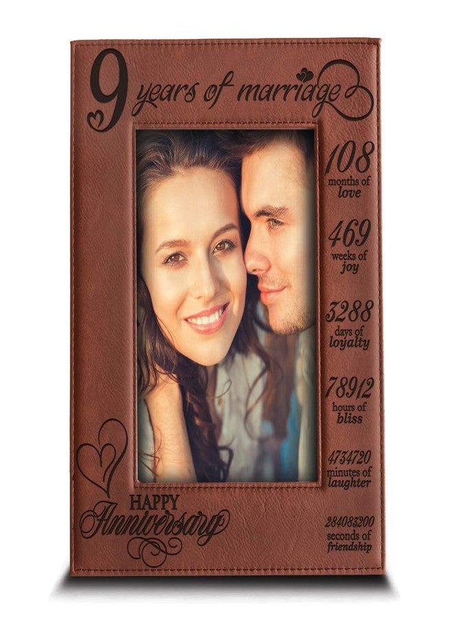 BELLA BUSTA-9 years of Marriage-9th Anniversary for Husband, Wife-Engraved Leather Picture Frame (5 x 7 Vertical) - Image 1