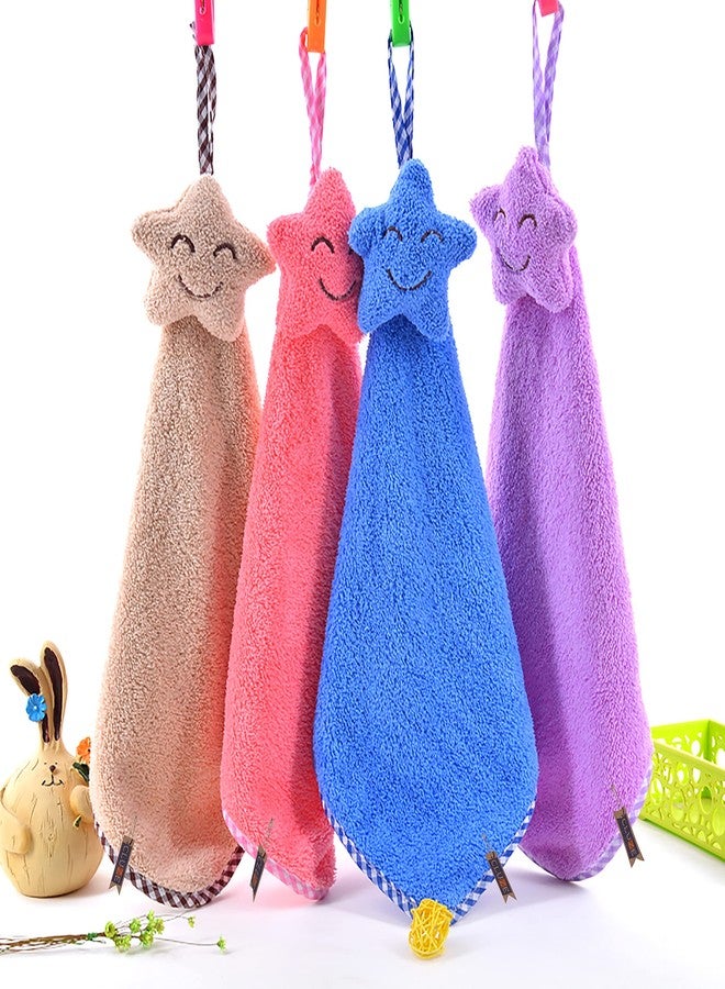 CLUZE Super Soft Star Hanging Hand Towel for Kitchen and Bathroom | Ultra Absorbent Thick Coral Velvet Hand Towels with Hanging Loop Fast Drying Microfiber 38”x25 (Pack of 4) - Image 1