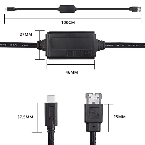 XMSJSIY USB-C Type-C to eSATA Adapter Cable 5Gbps USB C to Power eSATA Converter Cable 5V for HDD/SSD/ODD Laptop PC - 3 ft/1M - Image 2