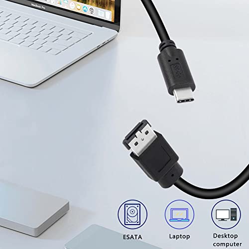 XMSJSIY USB-C Type-C to eSATA Adapter Cable 5Gbps USB C to Power eSATA Converter Cable 5V for HDD/SSD/ODD Laptop PC - 3 ft/1M - Image 4