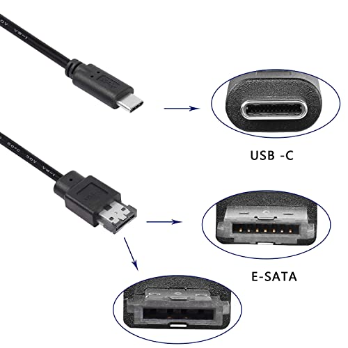 XMSJSIY USB-C Type-C to eSATA Adapter Cable 5Gbps USB C to Power eSATA Converter Cable 5V for HDD/SSD/ODD Laptop PC - 3 ft/1M - Image 3