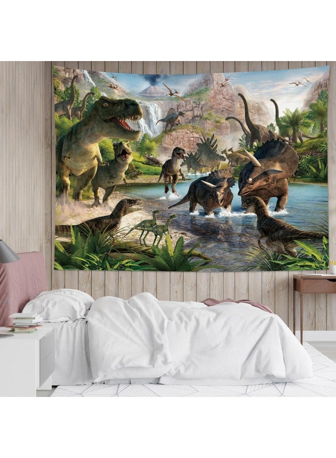 HVEST Dinosaur Tapestry Wild Ancient Predator Animal Backdrop Tapestry Wall Hanging Green Trees And Mountain Nature Wall Decor For Bedroom Living Room Dorm Party Supplies80Wx60H Inches - Image 3