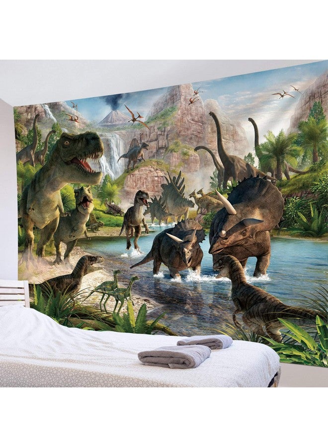 HVEST Dinosaur Tapestry Wild Ancient Predator Animal Backdrop Tapestry Wall Hanging Green Trees And Mountain Nature Wall Decor For Bedroom Living Room Dorm Party Supplies80Wx60H Inches - Image 1