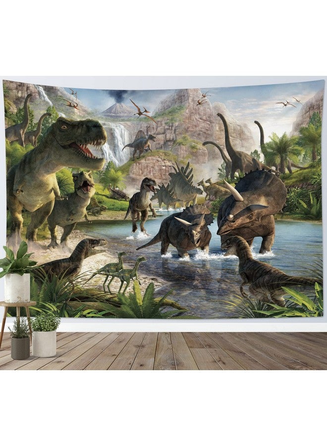 HVEST Dinosaur Tapestry Wild Ancient Predator Animal Backdrop Tapestry Wall Hanging Green Trees And Mountain Nature Wall Decor For Bedroom Living Room Dorm Party Supplies80Wx60H Inches - Image 2
