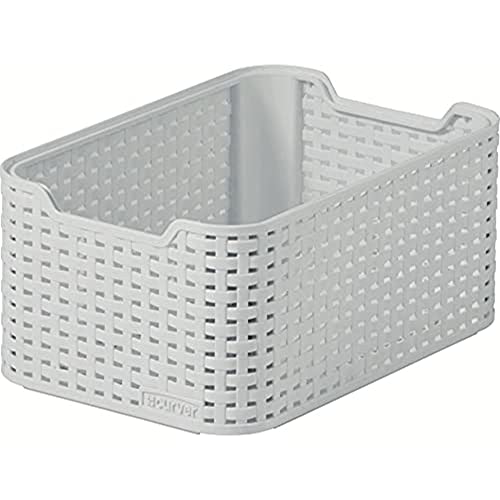 Curver Style Rattan Effect Kitchen Living room Bathroom Bedroom Utility Small Rectangular Storage Basket 6 Litres  Light Grey