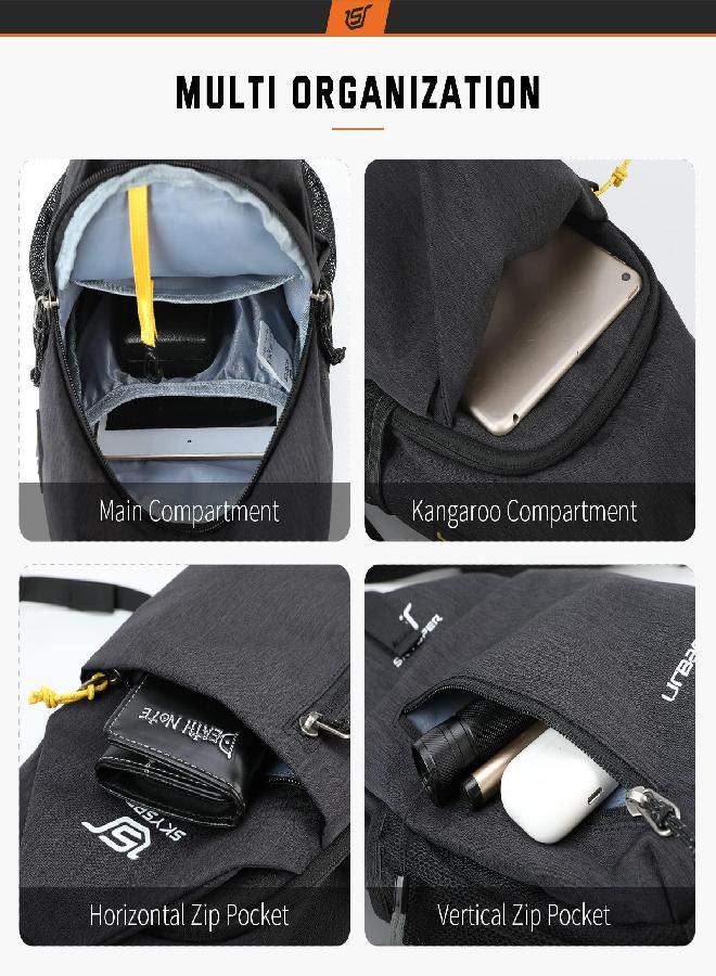 SKYSPER Sling Bag Crossbody Backpack - Chest Shoulder Cross Body Bag Travel Hiking Casual Daypack For Women Men(Black)  - Image 5