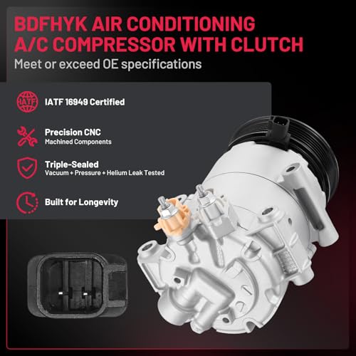 BDFHYK AP3119D629BA Air Conditioning A/C Compressor with Clutch Compatible with Ford Fiesta L4 1.6L 2014 2015 2016 2017 2018 2019 - Image 3