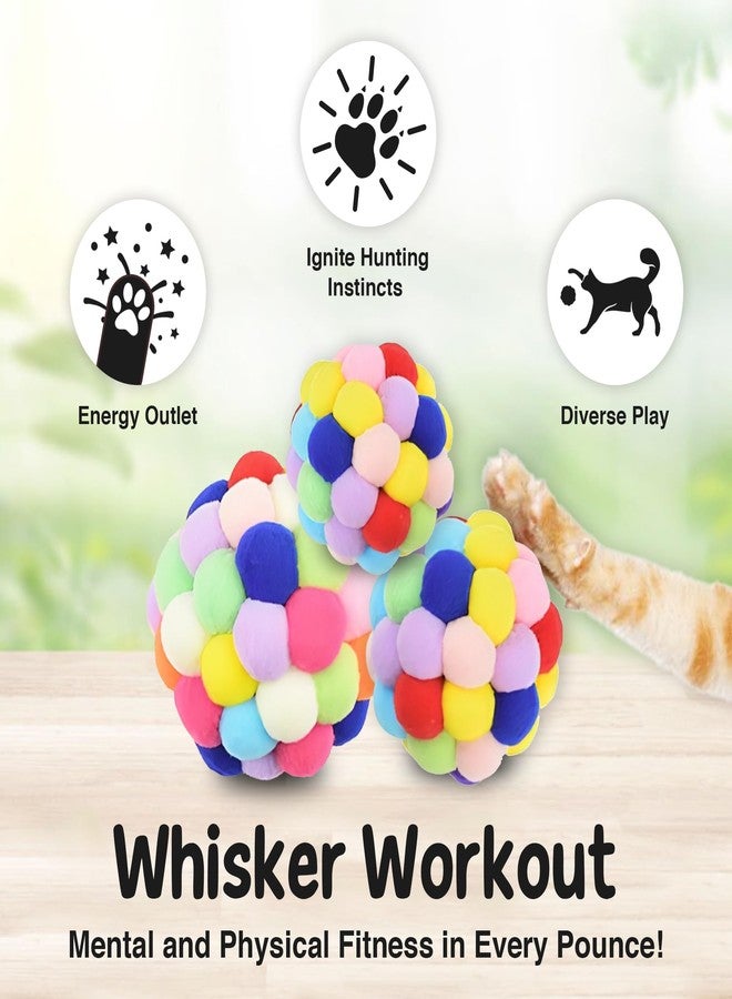 Vila Fuzzy Balls with Bells for Cats, Chewing and Enrichment Tool, Multi-Color Soft Plush, Small (2”), Medium (2.5”), Large (3”), 3 Pieces Per Pack - Image 3