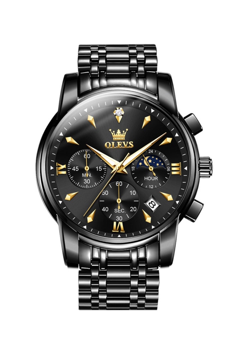 أوليفز ساعات OLEVS للرجال، ساعة أنيقة من الفولاذ المقاوم للصدأ، كوارتز، كرونوغراف، مقاومة للماء، مضيئة، 3639 - Image 1