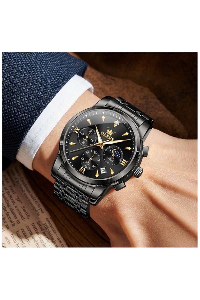 أوليفز ساعات OLEVS للرجال، ساعة أنيقة من الفولاذ المقاوم للصدأ، كوارتز، كرونوغراف، مقاومة للماء، مضيئة، 3639 - Image 2