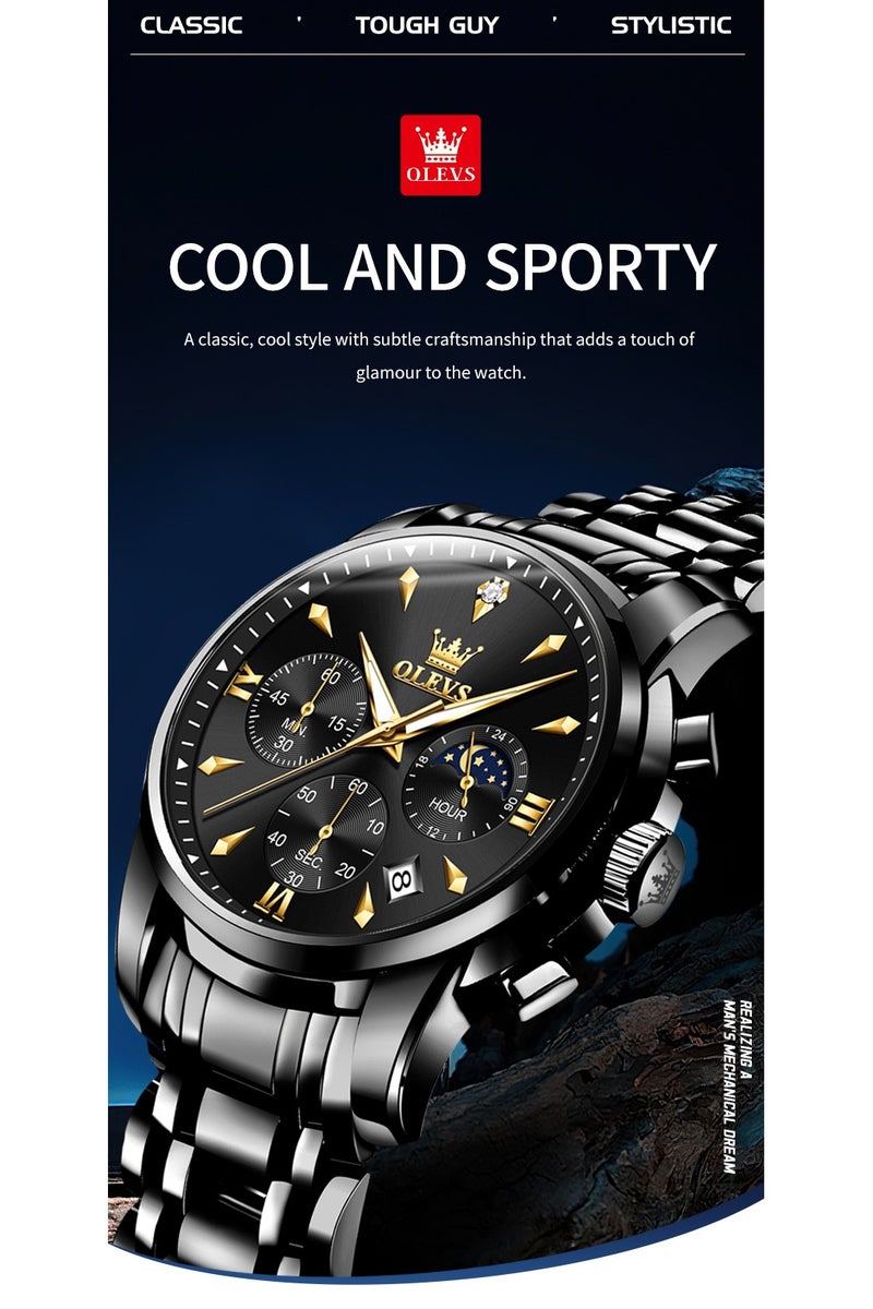 أوليفز ساعات OLEVS للرجال، ساعة أنيقة من الفولاذ المقاوم للصدأ، كوارتز، كرونوغراف، مقاومة للماء، مضيئة، 3639 - Image 3