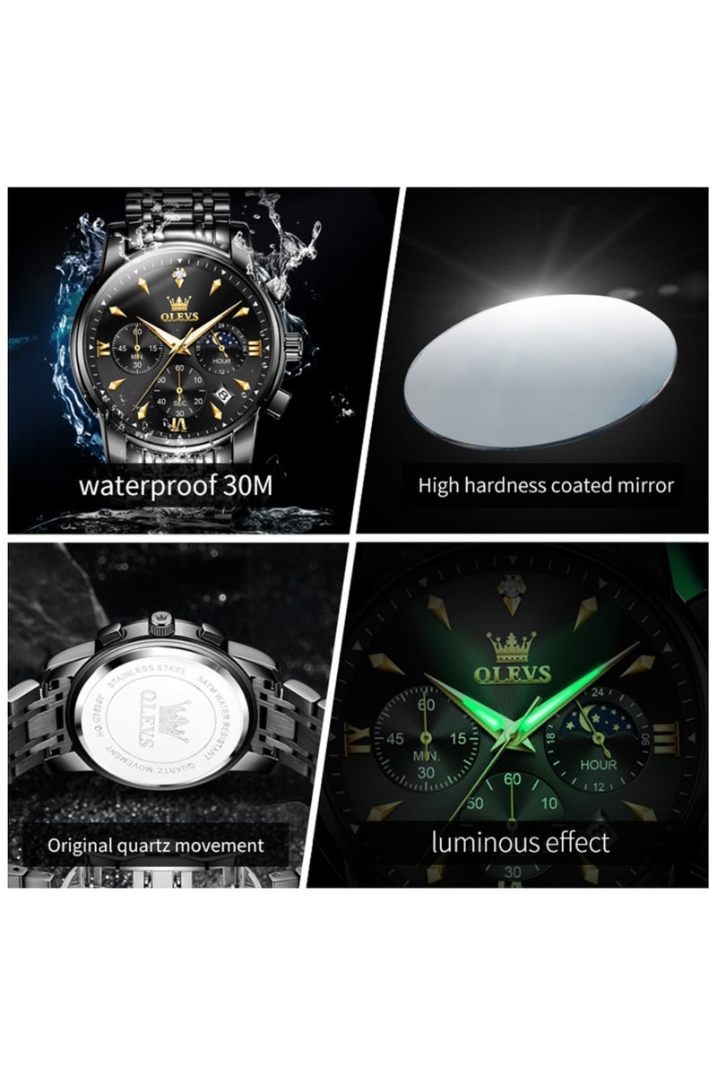 أوليفز ساعات OLEVS للرجال، ساعة أنيقة من الفولاذ المقاوم للصدأ، كوارتز، كرونوغراف، مقاومة للماء، مضيئة، 3639 - Image 5