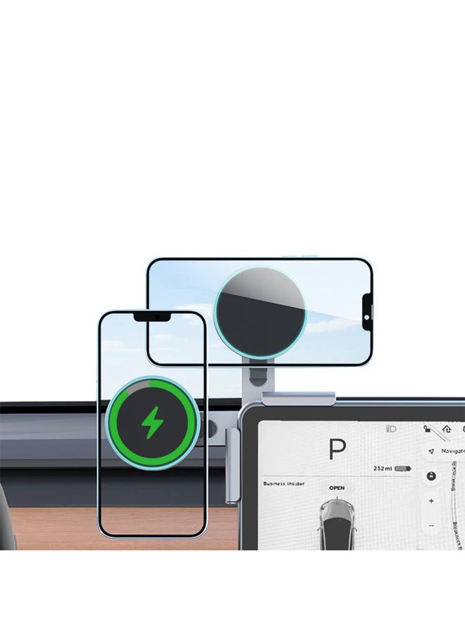 أتش بي أس حامل هاتف مغناطيسي قوي مع وظيفة الشحن – متوافق مع تسلا موديل 3 وموديل Y – لون أسود | مصنوع من السيليكون وABS - Image 1