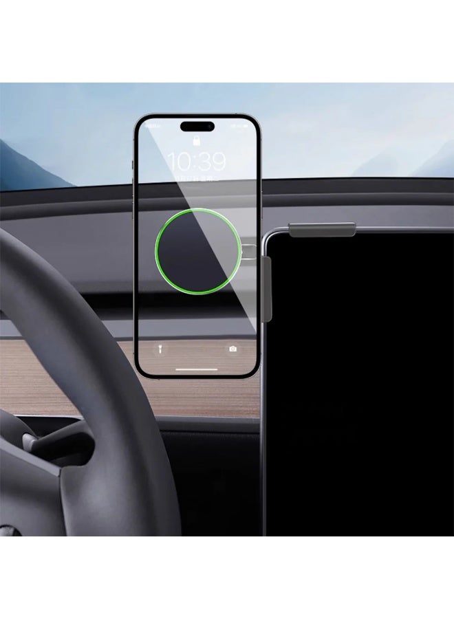 أتش بي أس حامل هاتف مغناطيسي قوي مع وظيفة الشحن – متوافق مع تسلا موديل 3 وموديل Y – لون أسود | مصنوع من السيليكون وABS - Image 2