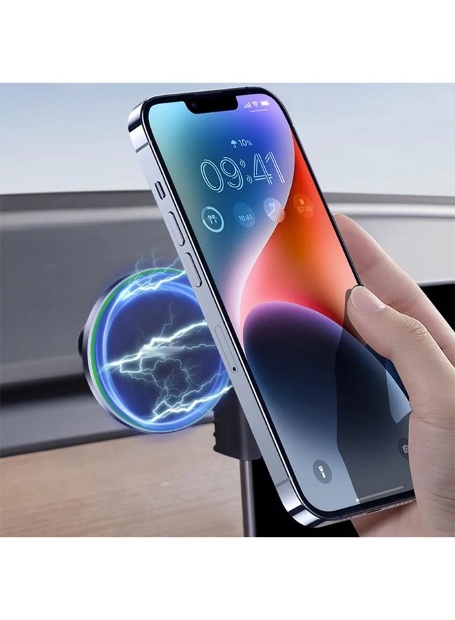 أتش بي أس حامل هاتف مغناطيسي قوي مع وظيفة الشحن – متوافق مع تسلا موديل 3 وموديل Y – لون أسود | مصنوع من السيليكون وABS - Image 3