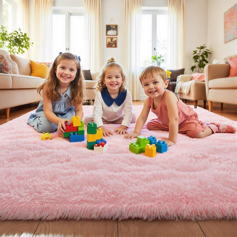Keeko Premium Fluffy Pink Area Rug Cute Shag Fuzzy Rug, 4x5.3 Ultra Soft Shaggy Rug Furry Carpet for Bedroom Indoor Modern Washable Rugs for Bedroom Living Room Girls Kids Pink Home Room Decor - Image 2