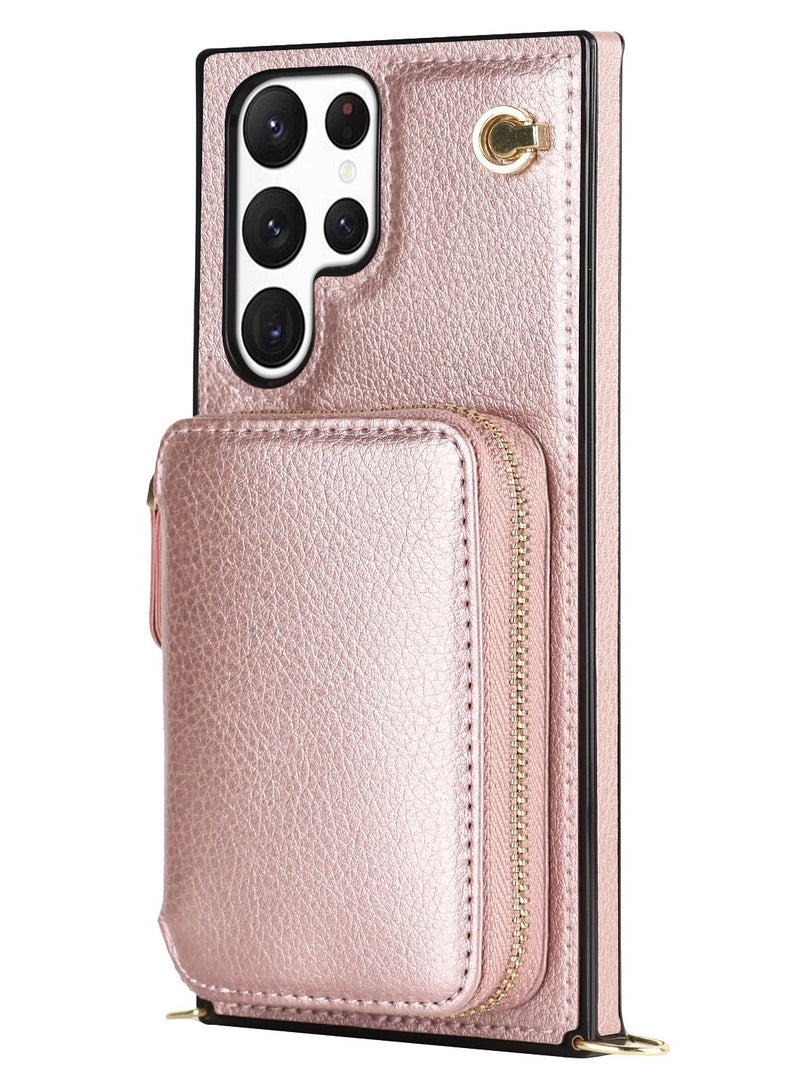 Suteni Crossbody Strap Back Cover Card Slots Leather Phone Case for Samsung - Image 1