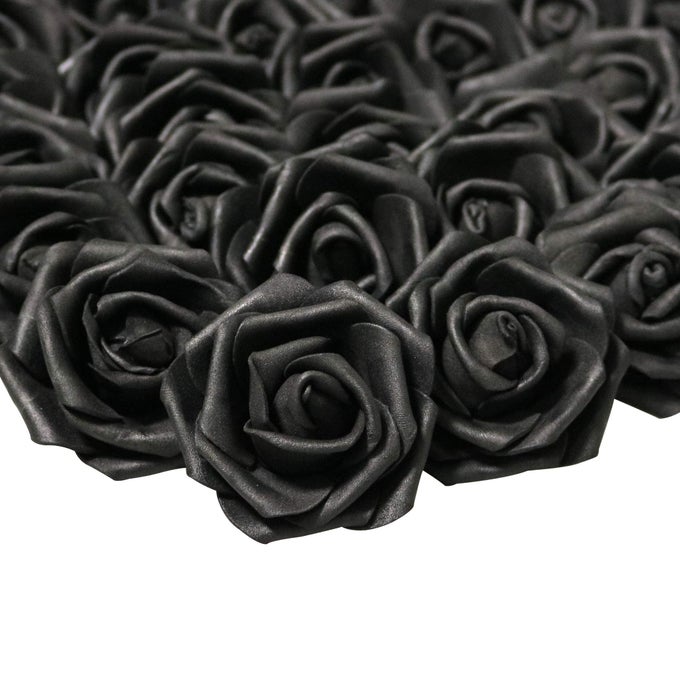 3 X 16 X 3 INCHES 100PCS DIY REAL TOUCH 3D ARTIFICIAL FOAM ROSE HEAD WITHOUT STEM FOR WEDDING PARTY HOME DECORATION BLACK