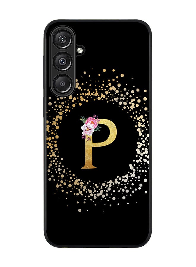 Stylizedd For Samsung Galaxy A16 / A16 5G Case,Slim fit Camera Protection, Shockproof Thin Phone cover - Custom Monogram Floral - P ( Black ) - Image 1
