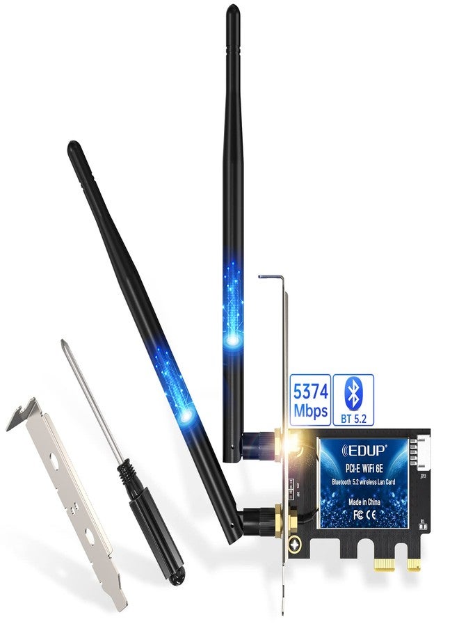 EDUP PCIe WiFi 6E Card Bluetooth 5.2 AX 5400 Mbps AX210 Tri-Band 6Ghz/5.8GHz/2.4GHz PCI-E Wireless WiFi Network Adapter Card for Desktop PC Windows10/11 64-bit - Image 1