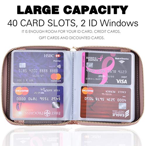 Easyoulife Womens Credit Card Holder Wallet Zip Leather Card Case RFID Blocking (Glitter Gold) - Image 3